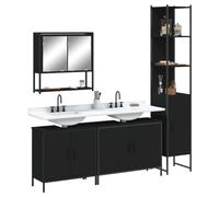 JHQHSM Set Mobili da Bagno 4 Pezzi Nero in Legno Multistrato con Mobile Specchio e Armadietto, Complemento Arredo Bagno Spazioso e Funzionale, Design Salvaspazio per Ottimizzazione