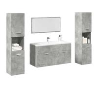 JHQHSM Set Mobili da Bagno 4 pz Grigio Cemento in Legno Multistrato con Armadietto Lavabo e Specchio - Truciolato Resistente all'Umido per Spazio Portaoggetti Ampio - Montaggio