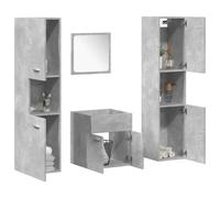 JHQHSM Set Mobili da Bagno 4 pz Grigio Cemento in Legno Multistrato con Mobile Lavabo e Specchio, Truciolato Resistente all'Umido, Montaggio a Parete, Design Moderno per Bagno,
