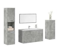 JHQHSM Set Mobili da Bagno 4 pz Grigio Cemento in Legno Multistrato con Mobile Lavello e Specchio, Truciolato Resistente all'Umidità, Facile Pulizia, Ampio Spazio Portaoggetti,