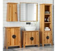 JHQHSM Set Mobili da Bagno 4 pz in Legno Massello di Pino con Montaggio a Parete e Ampio Spazio Portaoggetti per Accessori e Articoli da Toeletta, Design Rustico e Funzionale