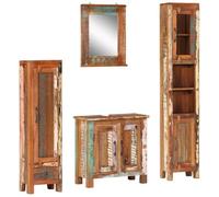 JHQHSM Set Mobili da Bagno 4 pz in Legno Massello di Recupero con Specchio e Ampio Spazio di Conservazione, Ideale per Arredamento Bagno, Mobile Lavabo e Armadietti Autoportanti,