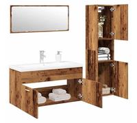 JHQHSM Set Mobili da Bagno 4 pz Legno Antico in Truciolato Multistrato con Lavabo Ceramica e Specchio, Mobile Lavabo e Pensile Bagno per Arredamento Moderno, Resistente all'Umidità