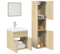JHQHSM Set Mobili da Bagno 4 pz Rovere Sonoma in Legno Multistrato con Lavabo Ceramica e Specchio Truciolato, Mobiletto Spazioso per Articoli da Toeletta, Montaggio a Parete