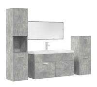 JHQHSM Set Mobili da Bagno 5 Pezzi Grigio Cemento in Legno Multistrato con Lavabo Ceramica e Specchio, Mobiletto per Articoli da Toeletta, Soluzione di Stoccaggio Parete per Bagno