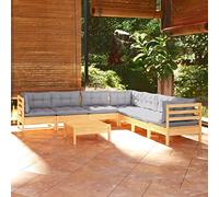 JHQHSM Set salotto da giardino con cuscino grigio in legno di pino massiccio, robusto mobili da terrazza per relax e convivialità, design modulare per una combinazione personalizzata,