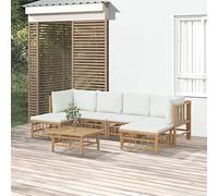 JHQHSM Set salotto da giardino in bambù con cuscino bianco crema, robusto divano e tavolino da esterno per terrazza, design durevole, struttura modulare, incluso