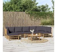 JHQHSM Set salotto da giardino in bambù con cuscino grigio scuro, robusto divano esterno e tavolino per terrazza, mobili in rattan durevole con imbottitura e struttura modulare