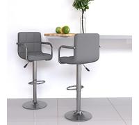 JHQHSM Sgabello da bar, 2 pezzi, in similpelle grigia, con molla a gas, regolabile in altezza e rotazione a 360 gradi, in morbida pelle sintetica, struttura in acciaio cromato, poggiapiedi per un