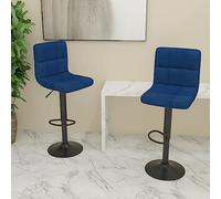 JHQHSM Sgabello da bar, 2 pezzi, rivestimento in tessuto blu, regolabile in altezza, con molla a gas e poggiapiedi, per bar e zona pranzo, struttura in acciaio cromato, girevole a 360 gradi, comfort