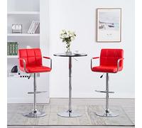 JHQHSM Sgabello da bar elegante e moderno, 2 pezzi, in ecopelle rossa con struttura in acciaio cromato, meccanismo a molla a gas per altezza regolabile del sedile, poggiapiedi e braccioli per il