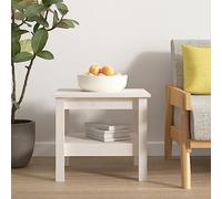 JHQHSM Tavolino da caffè in legno massello di pino bianco, 45 x 45 x 40 cm, con ripiano robusto e ripiano aggiuntivo per lo spazio di archiviazione, robusto telaio in legno, aspetto rustico, design