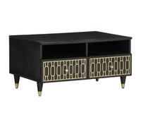 JHQHSM Tavolino da caffè in legno massello Mango 80 x 54 x 40 cm con gambe in ferro e robusto piano del tavolo, spazio con pratica porta per soggiorno, robusto tavolino in legno duro tropicale