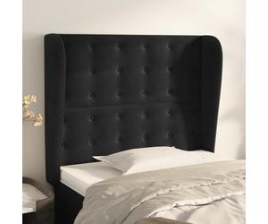 JHQHSM Testiera ad Orecchio in Velluto Nero 93x23x118/128 cm con Gambe in Legno e Altezza Regolabile, 1 Testiera per Letto e 2 Orecchie, Design Classico per Supporto Schiena