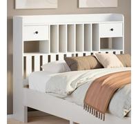 JHQHSM Testiera con Ripiani in Legno Massello di Pino Bianca 135 cm, 6 Scomparti e 2 Cassetti, Testiera Autoportante Salvaspazio, Design Rustico e Funzionale per Camera da Letto