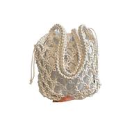JHSDHYD Borsa Uncinetto Borsa a Secchiello con Tracolla, Realizzata a Mano, in Corda di Cotone Traforata, all'Uncinetto, Piccola Borsa for Le Donne(Beige)