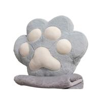 JHSDHYD Cuscini Decorativi 34/40cm Bear&Cat Paw Pillow With Two Holes Flannel Blanket Colorful Stuffed Fluffy Animal Handwarmer Pillow For Winter Warm(Grey blue,34cm without blanket)
