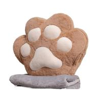 JHSDHYD Cuscini Decorativi 34/40cm Bear&Cat Paw Pillow With Two Holes Flannel Blanket Colorful Stuffed Fluffy Animal Handwarmer Pillow For Winter Warm(Dark brown,40cm with blanket)