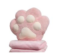 JHSDHYD Cuscini Decorativi 34/40cm Bear&Cat Paw Pillow With Two Holes Flannel Blanket Colorful Stuffed Fluffy Animal Handwarmer Pillow For Winter Warm(Pink,40cm with blanket)