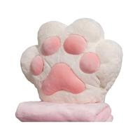 JHSDHYD Cuscini Decorativi 34/40cm Bear&Cat Paw Pillow With Two Holes Flannel Blanket Colorful Stuffed Fluffy Animal Handwarmer Pillow For Winter Warm(White,40cm with blanket)