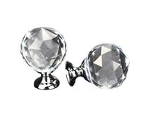 JHSDHYD Pomelli Di Cristallo 2 pezzi 25/30 mm rotonde a forma di diamante in cristallo trasparente, pomelli in vetro, maniglie for cucina, for cassetti, for da scrivania, for armadietti(30mm-Silver)