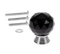 JHSDHYD Pomelli Di Cristallo 2 pezzi Maniglia a sfera con vite Pomello in cristallo 30 mm Trasparente Bianco Nero Mobili Bagno Cucina Cassetto Tirare Decorazione(Black)