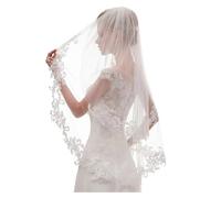 JHSDHYD Velo Sposa Velo da Sposa Corto da Donna a 2 Strati, 60/80 cm, in Pizzo, con Pettine, Velo da Sposa a Due Strati