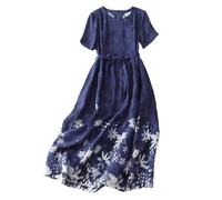 JHSDHYD Vestito Donna Mezze Maniche Abiti Vintage Floreali con Stampa a Maniche Corte in Cotone for Le Donne, Estivi, Casual, Lunghi, da Ufficio(M)