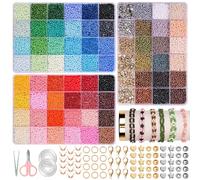 JHWELRG Set di perline colorate da 36500 pezzi, 72 colori, per braccialetti da 3 mm, set di collane fai da te, con perle di lettere da infilare, idea regalo per Natale, compleanno, feste
