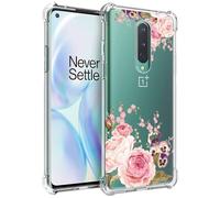 Jhxtech Cover Custodia per OnePlus 8, IN2010 ragazze donne, sottile antiurto trasparente motivo floreale morbido flessibile TPU custodia protettiva per OnePlus 8 Rose Flower