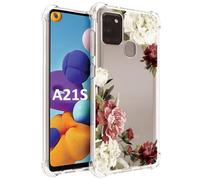 Jhxtech Custodia per Galaxy A21S, Samsung A21S SM-A217M ragazze donne, sottile, antiurto, trasparente, motivo floreale, morbida e flessibile in TPU, custodia protettiva per Samsung Galaxy A21S Blossom