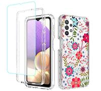 Jhxtech Custodia per Galaxy A32 5G e M32 5G, con Pellicola Protettiva Vetro Temperato, Motivo Floreale Trasparente, Custodia Protettiva in PC+TPU Ibrido Antiurto