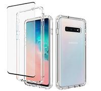 Jhxtech Custodia per Galaxy S10, Samsung S10 SM-G973F (non compatibile con S10 5G) con protezione dello schermo in vetro temperato, custodia trasparente per Samsung Galaxy S10 (trasparente)