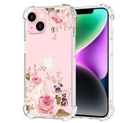 Jhxtech Custodia per iPhone 14 da 6,1 pollici, Apple 14 ragazze donne, sottile, antiurto, trasparente, motivo floreale, morbido e flessibile in TPU, custodia protettiva per iPhone 14 con fiore di rosa