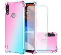 Jhxtech Custodia per Moto E7 Power/Moto E7i Power con pellicola protettiva in vetro temperato, custodia trasparente sfumata, custodia protettiva antiurto per Motorola Moto E7 Power (rosa/verde)