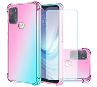 Jhxtech Custodia per Moto G50, custodia per Motorola G50 con [2 confezioni] proteggi schermo in vetro temperato, custodia trasparente sfumata antigraffio TPU per Motorola Moto G50 (rosa/verde)