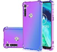 Jhxtech - Custodia per Moto G8, per Motorola G8, trasparente, con motivo sfumato, sottile, antigraffio, flessibile, antiurto, per Motorola Moto G8 (viola/blu)