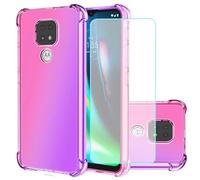 Jhxtech Custodia per Moto G9 Play/Moto G9/Moto E7 Plus con [2 confezioni] proteggi schermo in vetro temperato, custodia trasparente con sfumatura in TPU per Motorola Moto G9 Play (rosa/viola)