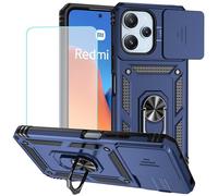 Jhxtech Custodia per Redmi 12, Redmi Note 12R/Poco M6 Pro con protezione dello schermo in vetro temperato e copertura per fotocamera scorrevole, anello magnetico supporto per auto custodia protettiva