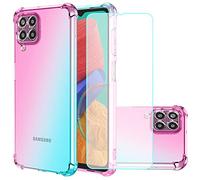 Jhxtech Custodia per Samsung Galaxy M33 5G, custodia per Samsung M33 SM-M336B con pellicola protettiva in vetro temperato, trasparente sfumata in TPU per Samsung Galaxy M33 (rosa/verde)