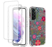 Jhxtech Custodia per Samsung Galaxy S22, Samsung S22 5G SM-S901B con pellicola protettiva in vetro temperato, motivo floreale trasparente per Samsung Galaxy S22 5G (stampe floreali)