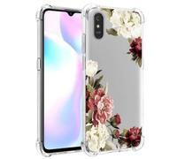 Jhxtech Custodia per telefono per Redmi 9A M2006C3LG/Redmi 9i M2006C3LII ragazze donne, Sottile Antiurto Trasparente Motivo Floreale Morbido Flessibile TPU Copertura Protettiva per Xiaomi Redmi 9A