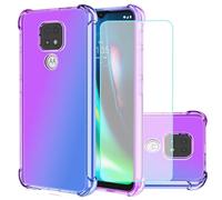 Jhxtech Custodia protettiva per Moto G9 Play/Moto G9/Moto E7 Plus con [2 confezioni] in vetro temperato, trasparente gradiente custodia protettiva in TPU per Motorola Moto G9 Play (viola/blu)