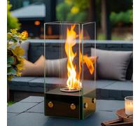 JHY DESIGN Caminetto da Tavolo Rettangolare in Vetro Altezza 35 cm Portatile a Bioetanolo a Combustione Pulita Senza Canna Fumaria con Fiamma Rotante per Interni Esterni Patio Feste ed Eventi (Nero)