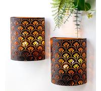 JHY DESIGN Set di 2 Lampade Alimentate a Batteria Applique da Parete H 20 cm Lampada da Parete Rustica in Metallo con Timer da 6 Ore per Soggiorno Camera da Letto cCorridoio Scale (Marrone Flabello)