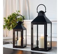 JHY DESIGN Set di 2 lanterne decorative, 44,5 cm & 24 cm di altezza, Lanterne esterne nere per candele, Lanterne sospese per interni, eventi, matrimoni, stile vintage (nero)
