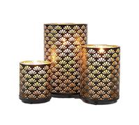 JHY DESIGN Un set di 3 staffe metalliche antiuragano alte 11, 15 & 22 cm pollici, con un motivo decorativo e una scatola antica decorativa adatta per matrimoni (rame)