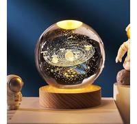 JHzood Lampada Notturna 3D a Sfera di Cristallo, Sistema Solare e Pianeti, Decorazione da Tavolo, Luce LED USB - Base Inclusa