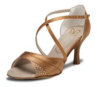 JIA JIA 20522 Latino Sandali da Donna Tacco Svasato da 2.7" Super Satin Scarpe da Ballo Colore Marrone, Taglia 38 EU
