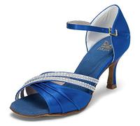 JIA JIA 20524 Latino Sandali da Donna Tacco Svasato da 2.7" Super Satin Scarpe da Ballo Colore Blue, Taglia 39 EU